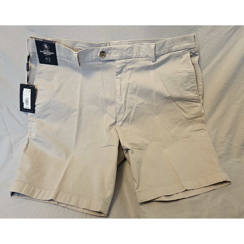 Men's Hart Schaffner Marx Shorts 42 Stretch Stone Lt Khaki Flat Front NWT L414